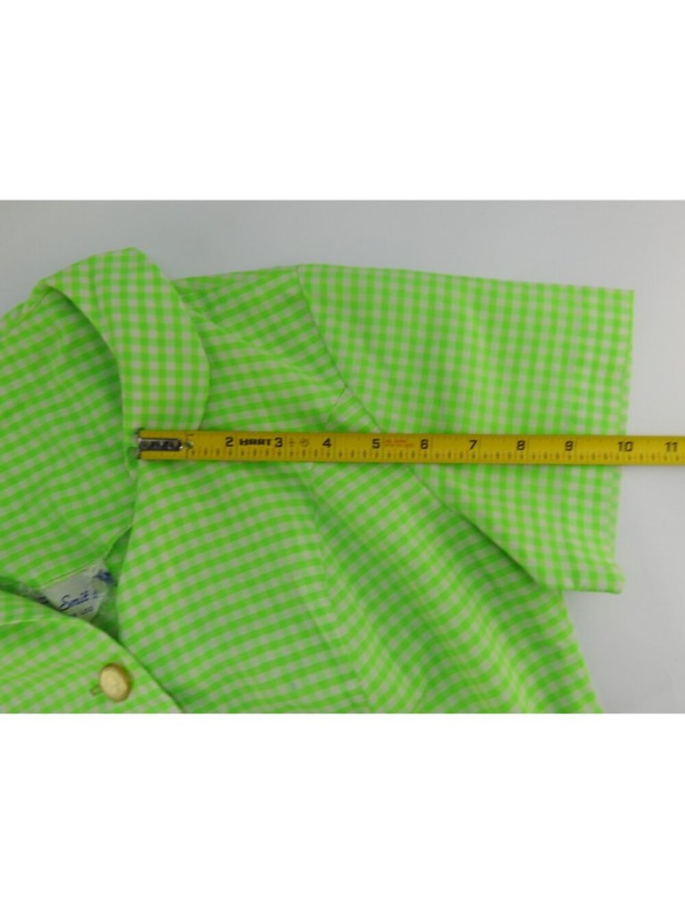 VTG 1960s Miss Smith Lime Grn Gingham Shirt Dress Mod Cottagecore Pockets Sz M - Picture 11 of 12